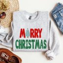 Small Ash Light Gray Merry Christmas Tree Vintage Retro Winter Santa Xmas Cozy Festive Holiday Cheer Family Gathering Night Sky Sweatshirt