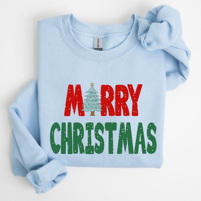 Merry Christmas Tree Vintage Retro Winter Santa Xmas Cozy Festive Holiday Cheer Family Gathering Night Sky Sweatshirt