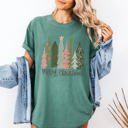  Merry Christmas Trees Festive Winter Scene With Santa And Snow Comfort Colors Tee