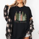 Large Black Merry Christmas Trees Festive Winter Scene With Santa And Snow Comfort Colors Tee