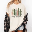 Large Ivory Cream Merry Christmas Trees Festive Winter Scene With Santa And Snow Comfort Colors Tee