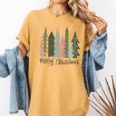 XXL Mustard Merry Christmas Trees Festive Winter Scene With Santa And Snow Comfort Colors Tee