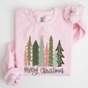 Medium Light Pink Merry Christmas Trees Festive Winter Snow Santa Xmas Holiday Cheer Family Gatherings Cozy Vibes Sweatshirt