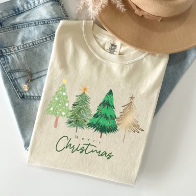 Merry Christmas Trees Vintage Minimalist Classic Winter Santa Xmas Comfort Colors Tee