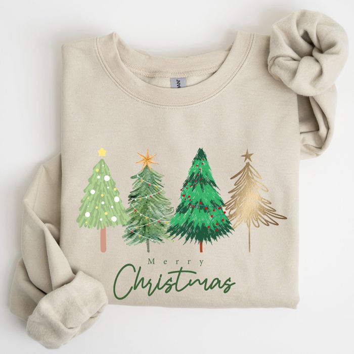 Merry Christmas Trees Minimalist Classic Winter Santa Xmas Festive Holiday Decor Artwork Sweatshirt