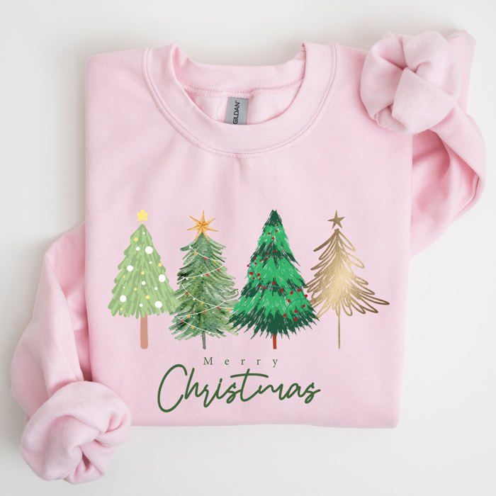 Merry Christmas Trees Minimalist Classic Winter Santa Xmas Festive Holiday Decor Artwork Sweatshirt