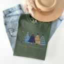 XL Moss Dark Green Merry Christmas Trees Winter Scene Gold Snow Santa Xmas Holiday Edition Comfort Colors Tee