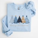 XXXL Light Blue Merry Christmas Trees Winter Gold Foil Snow Santa Xmas Festive Holiday Decor Artwork Sweatshirt