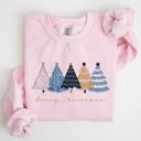 Medium Light Pink Merry Christmas Trees Winter Gold Foil Snow Santa Xmas Festive Holiday Decor Artwork Sweatshirt