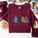 XL Maroon Merry Christmas Trees Winter Gold Foil Snow Santa Xmas Festive Holiday Decor Artwork Sweatshirt