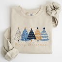 Medium Sand Merry Christmas Trees Winter Gold Foil Snow Santa Xmas Festive Holiday Decor Artwork Sweatshirt