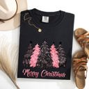 Medium Black Merry Christmas Trees Winter Snow Santa Xmas Holiday Scene And Festive Decor Collection Comfort Colors Tee