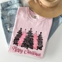 Medium Blossom Light Pink Merry Christmas Trees Winter Snow Santa Xmas Holiday Scene And Festive Decor Collection Comfort Colors Tee