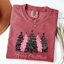 Large Crimson Red Merry Christmas Trees Winter Snow Santa Xmas Holiday Scene And Festive Decor Collection Comfort Colors Tee