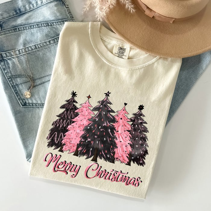 Merry Christmas Trees Winter Snow Santa Xmas Holiday Scene And Festive Decor Collection Comfort Colors Tee
