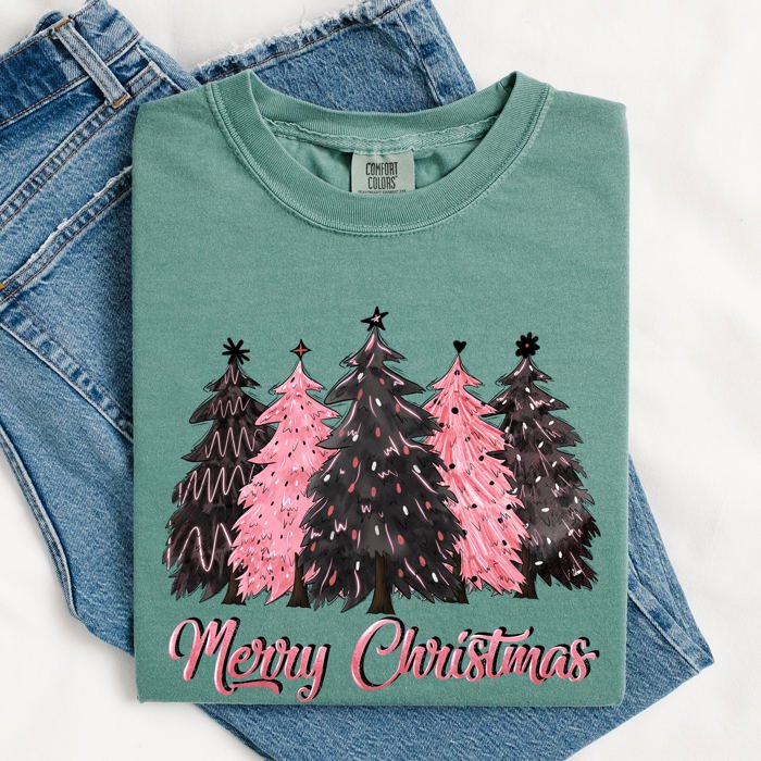 Merry Christmas Trees Winter Snow Santa Xmas Holiday Scene And Festive Decor Collection Comfort Colors Tee