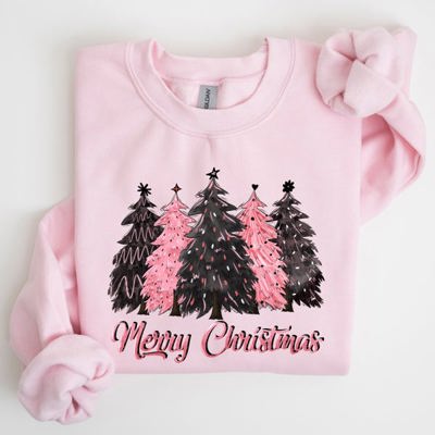 Merry Christmas Trees Winter Snow Santa Xmas Festive Holiday Family Cozy Scene Sweatshirt