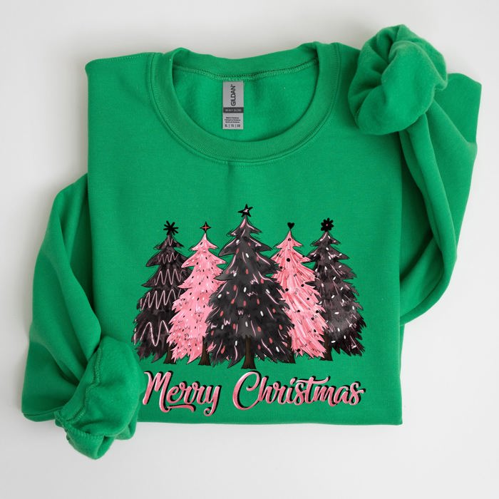 Merry Christmas Trees Winter Snow Santa Xmas Festive Holiday Family Cozy Scene Sweatshirt