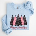 XXXL Light Blue Merry Christmas Trees Winter Snow Santa Xmas Festive Holiday Family Cozy Scene Sweatshirt