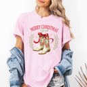 XXL Blossom Light Pink Merry Christmas Y'all Cowboy Boots Ribbon Country Western Snow Xmas Comfort Colors Tee