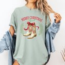 Small Bay Light Sage Merry Christmas Y'all Cowboy Boots Ribbon Country Western Snow Xmas Comfort Colors Tee