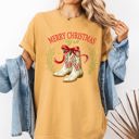 XXXL Mustard Merry Christmas Y'all Cowboy Boots Ribbon Country Western Snow Xmas Comfort Colors Tee