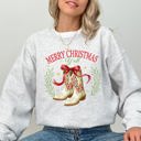 XXL Ash Light Gray Merry Christmas Y'all Cowboy Boots Ribbon Country Western Snow Xmas Seasonal Sweatshirt