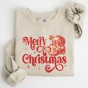 Medium Sand Merry Christmas Classic Retro Santa Holiday Season Graphic Vintage Style Sweatshirt