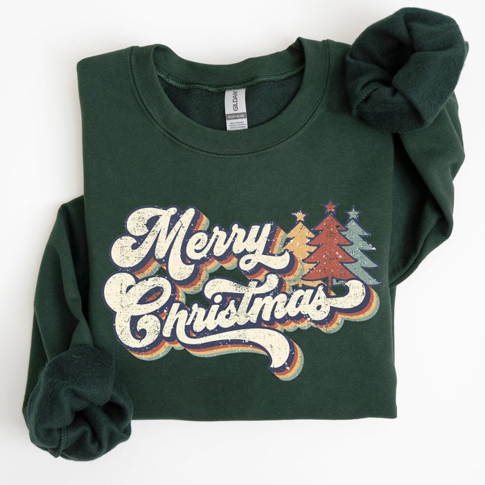 Merry Christmas Colorful Retro Santa Claus Graphic Holiday Season Celebration Edition Sweatshirt