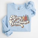 Small Light Blue Merry Christmas Colorful Retro Santa Claus Graphic Holiday Season Celebration Edition Sweatshirt