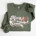 XXL Military Green Merry Christmas Colorful Retro Santa Claus Graphic Holiday Season Celebration Edition Sweatshirt