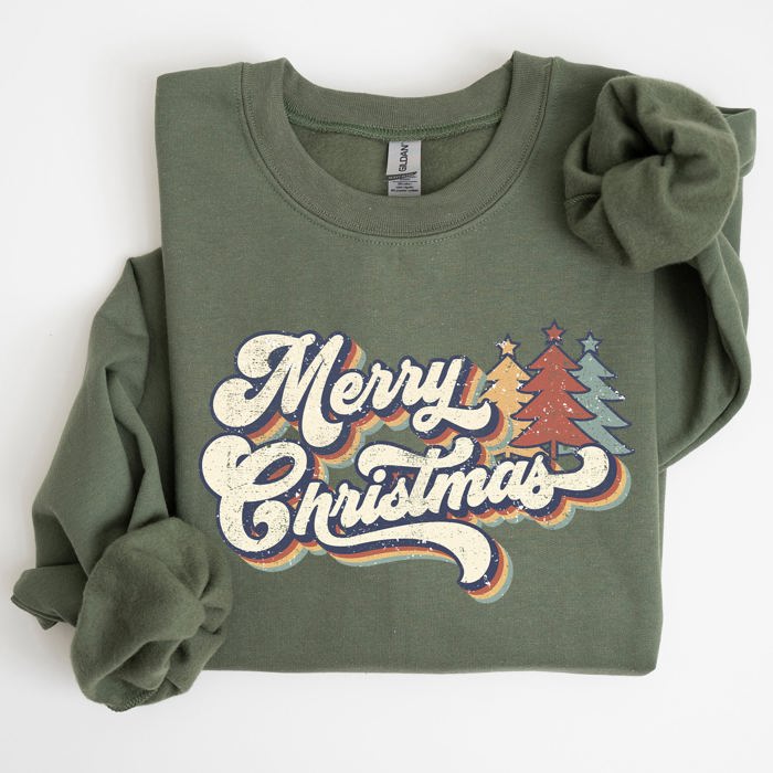 Merry Christmas Colorful Retro Santa Claus Graphic Holiday Season Celebration Edition Sweatshirt