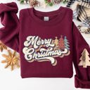 Small Maroon Merry Christmas Colorful Retro Santa Claus Graphic Holiday Season Celebration Edition Sweatshirt