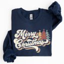 XXL Navy Merry Christmas Colorful Retro Santa Claus Graphic Holiday Season Celebration Edition Sweatshirt