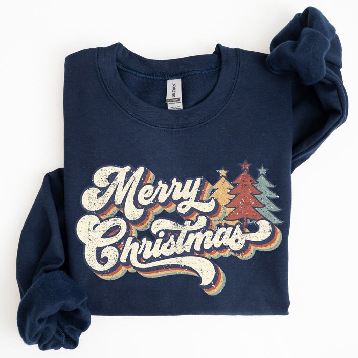 Merry Christmas Colorful Retro Santa Claus Graphic Holiday Season Celebration Edition Sweatshirt