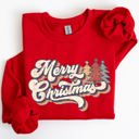 Medium Red Merry Christmas Colorful Retro Santa Claus Graphic Holiday Season Celebration Edition Sweatshirt