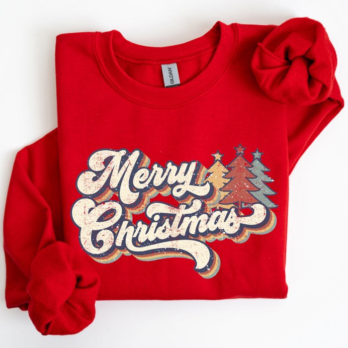 Merry Christmas Colorful Retro Santa Claus Graphic Holiday Season Celebration Edition Sweatshirt