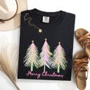 XXXL Black Merry Christmas Pastel Trees Winter Santa Xmas Forest Village Scene Comfort Colors Tee