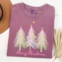 Small Berry Red Merry Christmas Pastel Trees Winter Santa Xmas Forest Village Scene Comfort Colors Tee