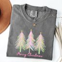 Large Pepper Dark Gray Merry Christmas Pastel Trees Winter Santa Xmas Forest Village Scene Comfort Colors Tee