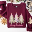  Merry Christmas Pastel Trees Winter Santa Xmas Seasonal Festive Cozy Graphic Sweatshirt