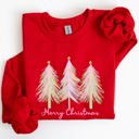 Merry Christmas Pastel Trees Winter Santa Xmas Seasonal Festive Cozy Graphic Sweatshirt