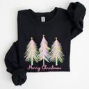 Medium Black Merry Christmas Pastel Trees Winter Santa Xmas Seasonal Festive Cozy Graphic Sweatshirt