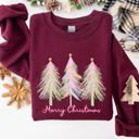 Medium Maroon Merry Christmas Pastel Trees Winter Santa Xmas Seasonal Festive Cozy Graphic Sweatshirt