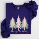 Medium Purple Merry Christmas Pastel Trees Winter Santa Xmas Seasonal Festive Cozy Graphic Sweatshirt