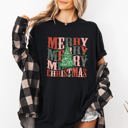 XL Black Merry Christmas Retro Tree Holly Santa Winter Xmas Festive Scene Comfort Colors Tee