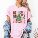 Medium Blossom Light Pink Merry Christmas Retro Tree Holly Santa Winter Xmas Festive Scene Comfort Colors Tee