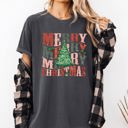 XXXL Pepper Dark Gray Merry Christmas Retro Tree Holly Santa Winter Xmas Festive Scene Comfort Colors Tee