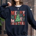  Merry Christmas Retro Tree Holly Santa Winter Xmas Cozy Vintage Holiday Graphic Sweatshirt