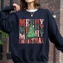 Small Black Merry Christmas Retro Tree Holly Santa Winter Xmas Cozy Vintage Holiday Graphic Sweatshirt